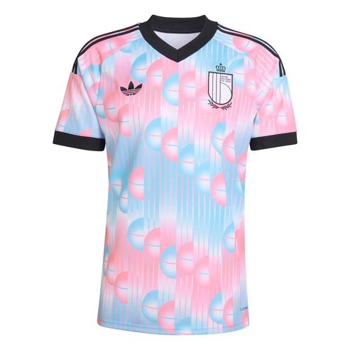 Frozen Blue · surrealist spherical-block pattern · adidas Trefoil