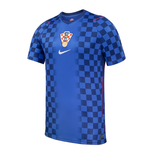 Deep blue · subtle two-tone checker · red & light-blue details