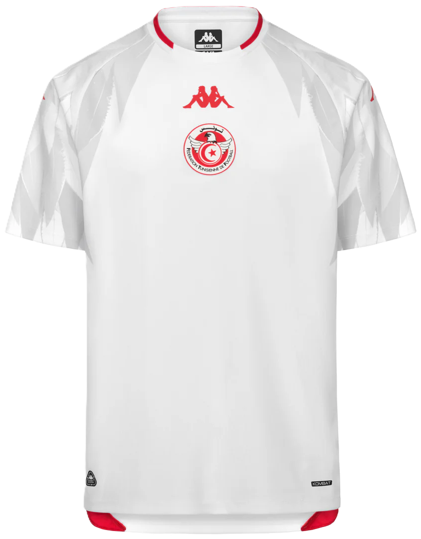 White · red detailing · feather shoulder graphic